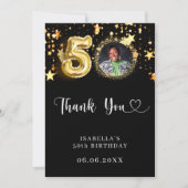 50th birthday black gold stars photo サンキューカード (正面)
