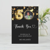 50th birthday black gold stars photo サンキューカード (スタンド正面)