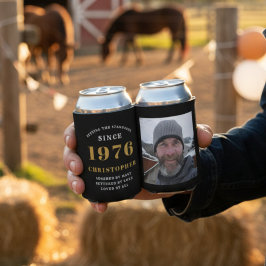 50th Birthday Black Gold With Photo 缶クーラー