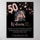 50th birthday black rose gold photo stars welcome ポスター (正面)