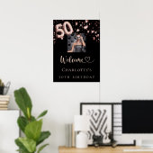 50th birthday black rose gold photo stars welcome ポスター (ホームオフィス)