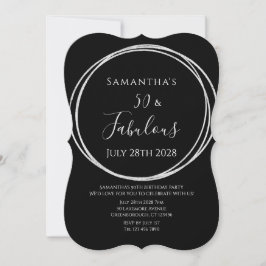 50th Birthday Black Silver Birthday 招待状