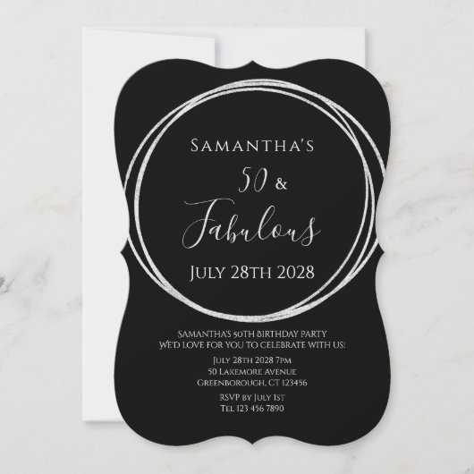 50th Birthday Black Silver Birthday 招待状 (正面)