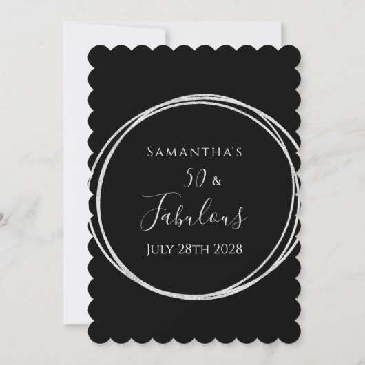 50th Birthday Black Silver Birthday 招待状 (裏面)