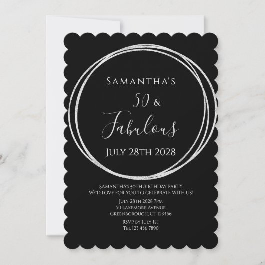 50th Birthday Black Silver Birthday 招待状 (正面)