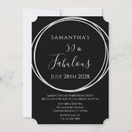 50th Birthday Black Silver Birthday 招待状