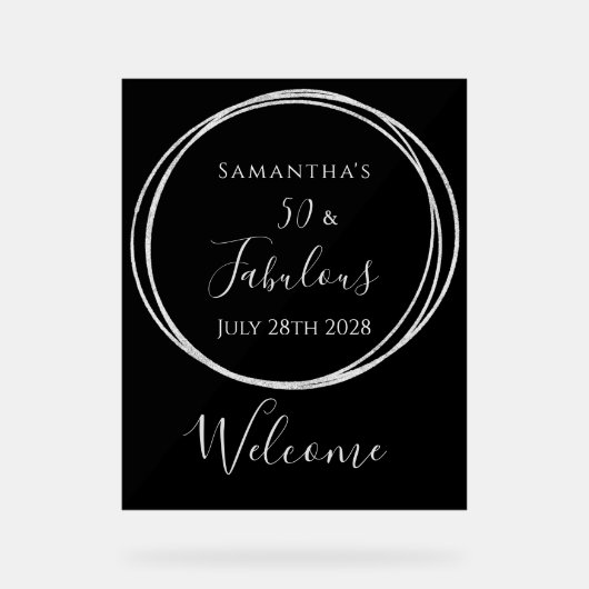 50th Birthday Black Silver Birthday Welcome アクリルサイン (正面)