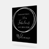 50th Birthday Black Silver Birthday Welcome アクリルサイン (傾斜)