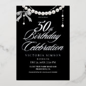  50th Birthday Black & White  箔招待状 (正面)