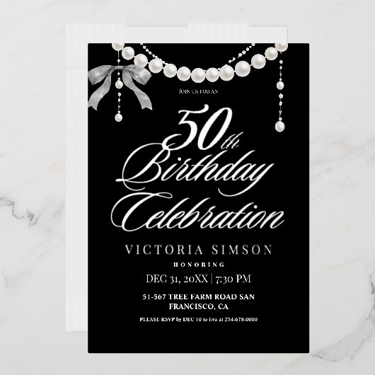  50th Birthday Black & White  箔招待状 (封筒)
