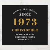 50th Birthday Born 1973 Add Name Black Gold スパークリングワインラベル (シングルラベル)