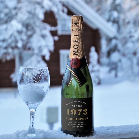 50th Birthday Born 1973 Add Name Black Gold スパークリングワインラベル