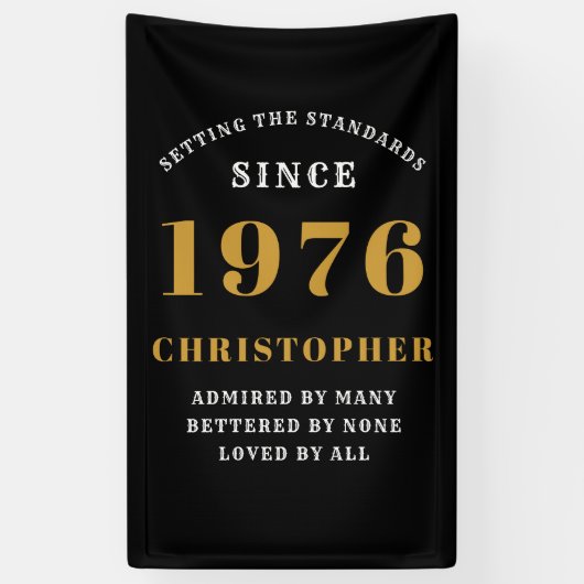 50th Birthday Born 1976 Add Name Black Gold 横断幕 (縦)