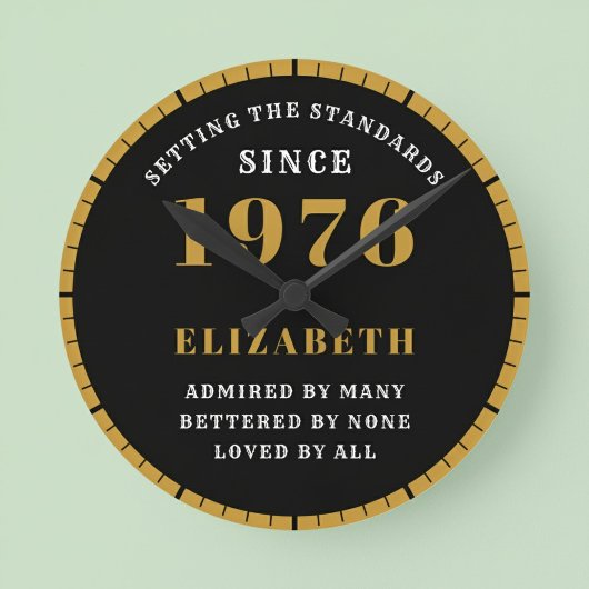 50th Birthday Born 1976 Black Gold ラウンド壁時計