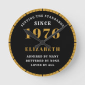 50th Birthday Born 1976 Black Gold ラウンド壁時計 (正面)