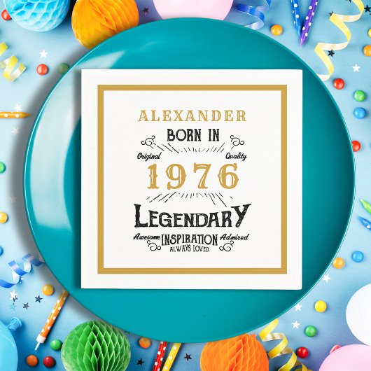 50th Birthday Born 1976 White Gold Legend スタンダードカクテルナプキン