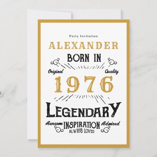 50th Birthday Born 1976 White Gold Legend 招待状 (正面)