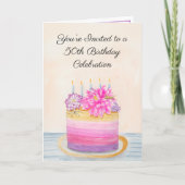 50th Birthday Cake with Dahlia and Garden Insect   招待状 (正面)