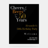 50th Birthday Cheers and Beers Black Gold Party アクリルサイン (正面)