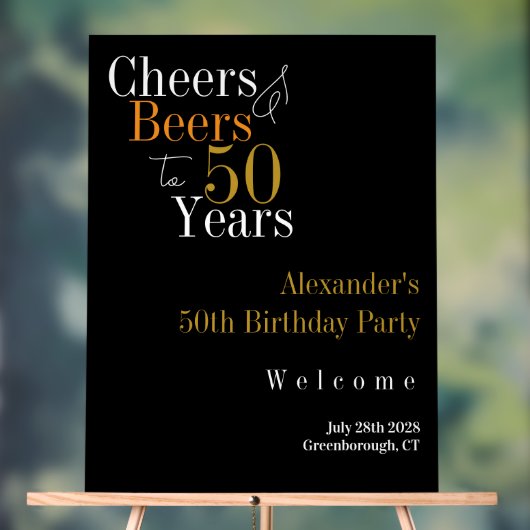 50th Birthday Cheers and Beers Black Gold Party アクリルサイン (ニュートラル)