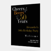 50th Birthday Cheers and Beers Black Gold Party アクリルサイン (傾斜)