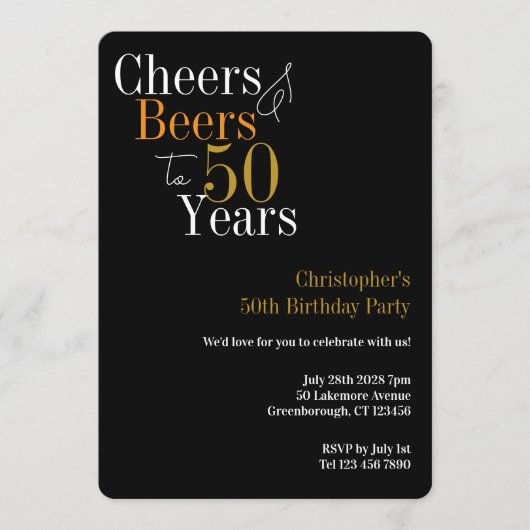 50th Birthday Cheers and Beers Party 招待状 (正面)
