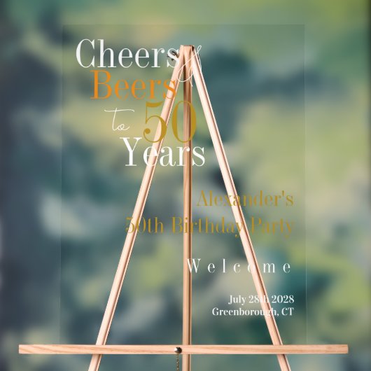 50th Birthday Cheers and Beers Party Welcome アクリルサイン (ニュートラル)