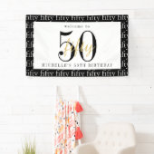 50th Birthday Chic Black White Gold Welcome Party 横断幕 (インサイチュ)