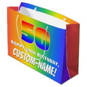 50th Birthday: Colorful, Fun Rainbow Pattern # 50 ラージペーパーバッグ (裏面アングル)