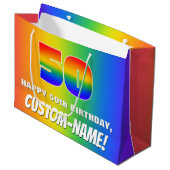 50th Birthday: Colorful, Fun Rainbow Pattern # 50 ラージペーパーバッグ (正面アングル)
