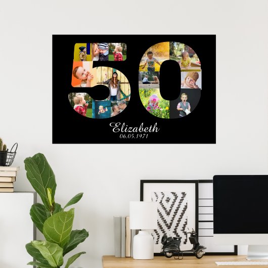 50th Birthday Create Your Own Multi Photo ポスター (ホームオフィス)