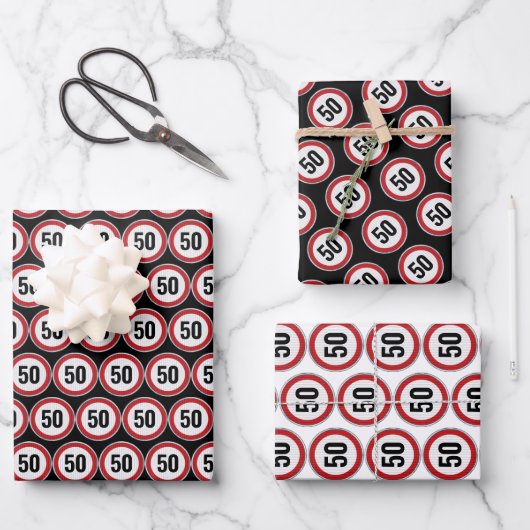 50th Birthday CUSTOM AGE Speed Limit Sign ラッピングペーパーシート (正面)
