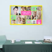 50th Birthday Custom Photo Collage Neon Yellow 横断幕 (トレードショー)