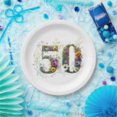 50th Birthday Decorative Wildflower Text ペーパープレート (パーティー)