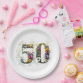 50th Birthday Decorative Wildflower Text ペーパープレート (パーティー)