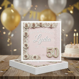 50th Birthday Elegant Floral Papercut Style スタンダードランチョンナプキン