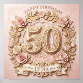 50th Birthday Elegant Floral Papercut Style ポスター (正面)