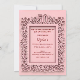 50th Birthday Elegant Floral Papercut Style 招待状
