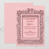 50th Birthday Elegant Floral Papercut Style 招待状 (正面/裏面)