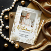 50th Birthday Elegant Gold Floral Photo 招待状