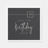 50th Birthday Elegant Minimalist Flat Black スタンダードカクテルナプキン (正面)
