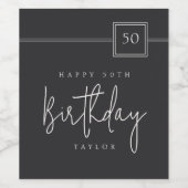50th Birthday Elegant Minimalist Flat Black ワインラベル (シングルラベル)
