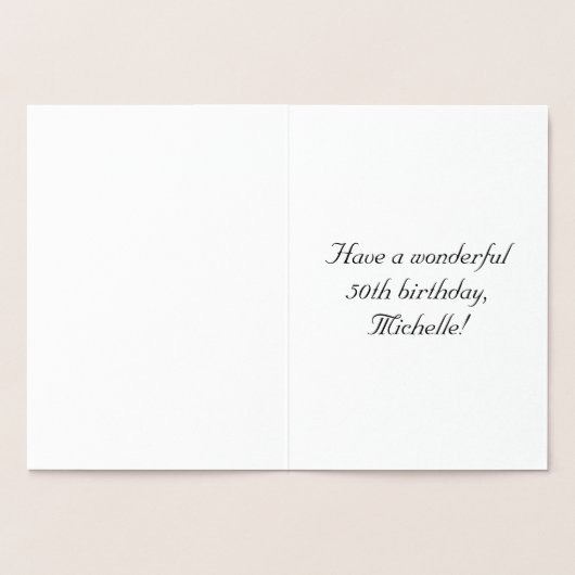 50th Birthday: Elegant, Ornate Script; Custom Name 箔カード (内部)