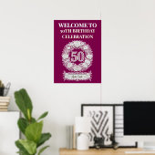 50th Birthday Elegant Papercut Style Welcome Sign ポスター (ホームオフィス)