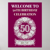 50th Birthday Elegant Papercut Style Welcome Sign ポスター (正面)