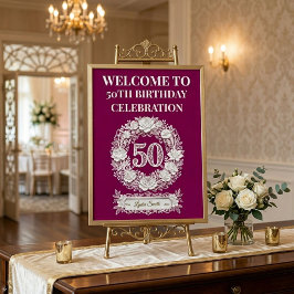 50th Birthday Elegant Papercut Style Welcome Sign ポスター
