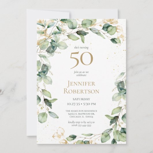 50th Birthday Eucalyptus Card Request 招待状 (正面)