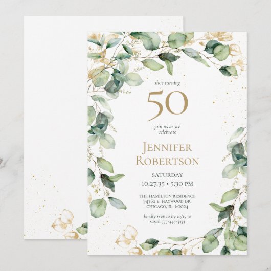 50th Birthday Eucalyptus Card Request 招待状 (正面/裏面)