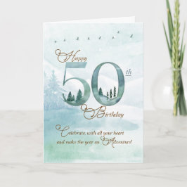 50th Birthday Evergreen Pines and Deer Nature カード