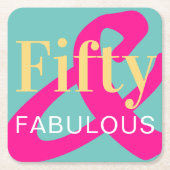 50th Birthday Fifty and Fabulous Bold Bright Party スクエアペーパーコースター (正面)